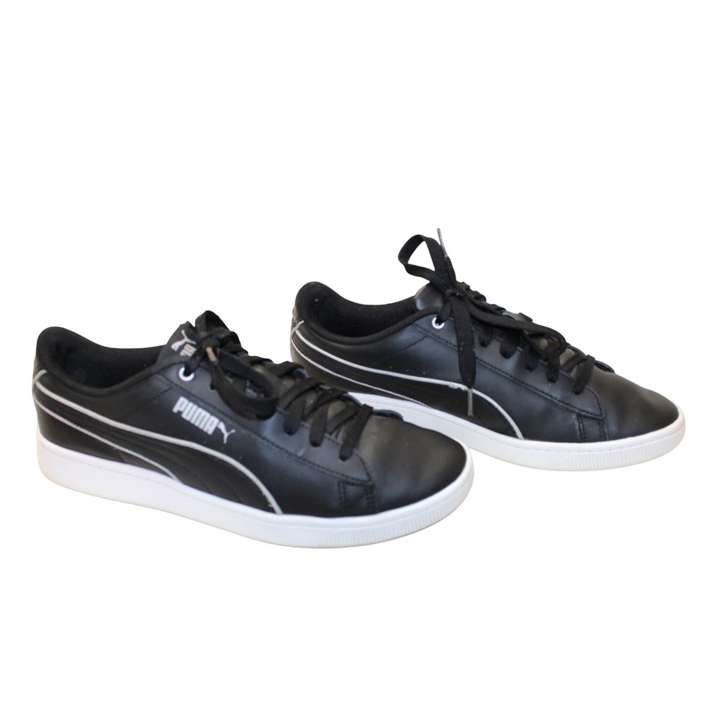 Puma Smash v2 L Sneakers Women 9 Black White Good Leather Low Top